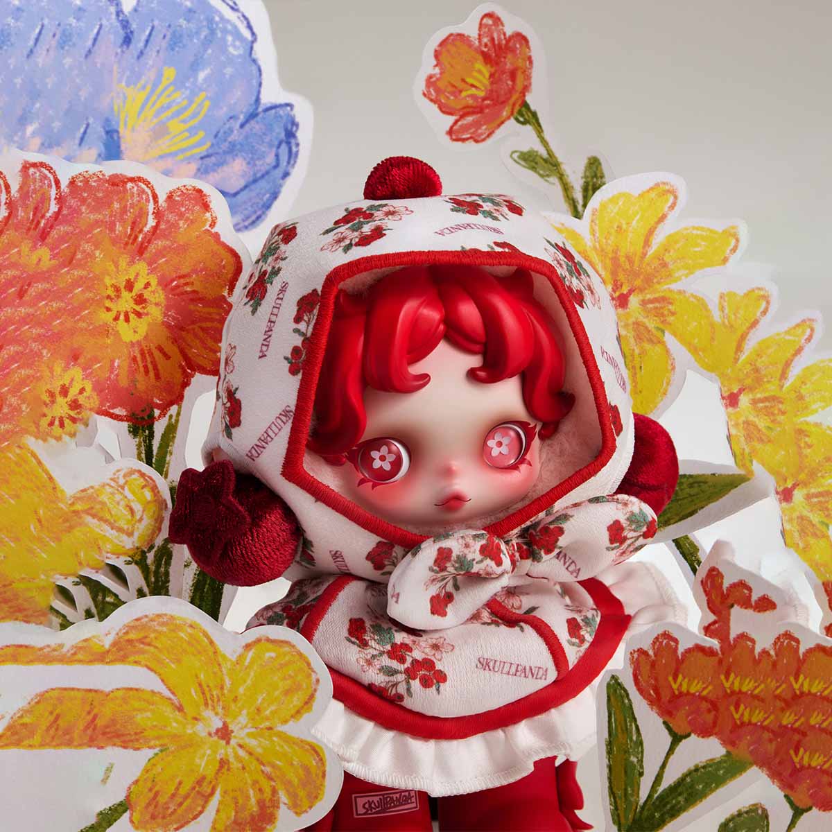 SKULLPANDA AMID FLOWERS PLUSH DOLL PENDANT FLOWERS