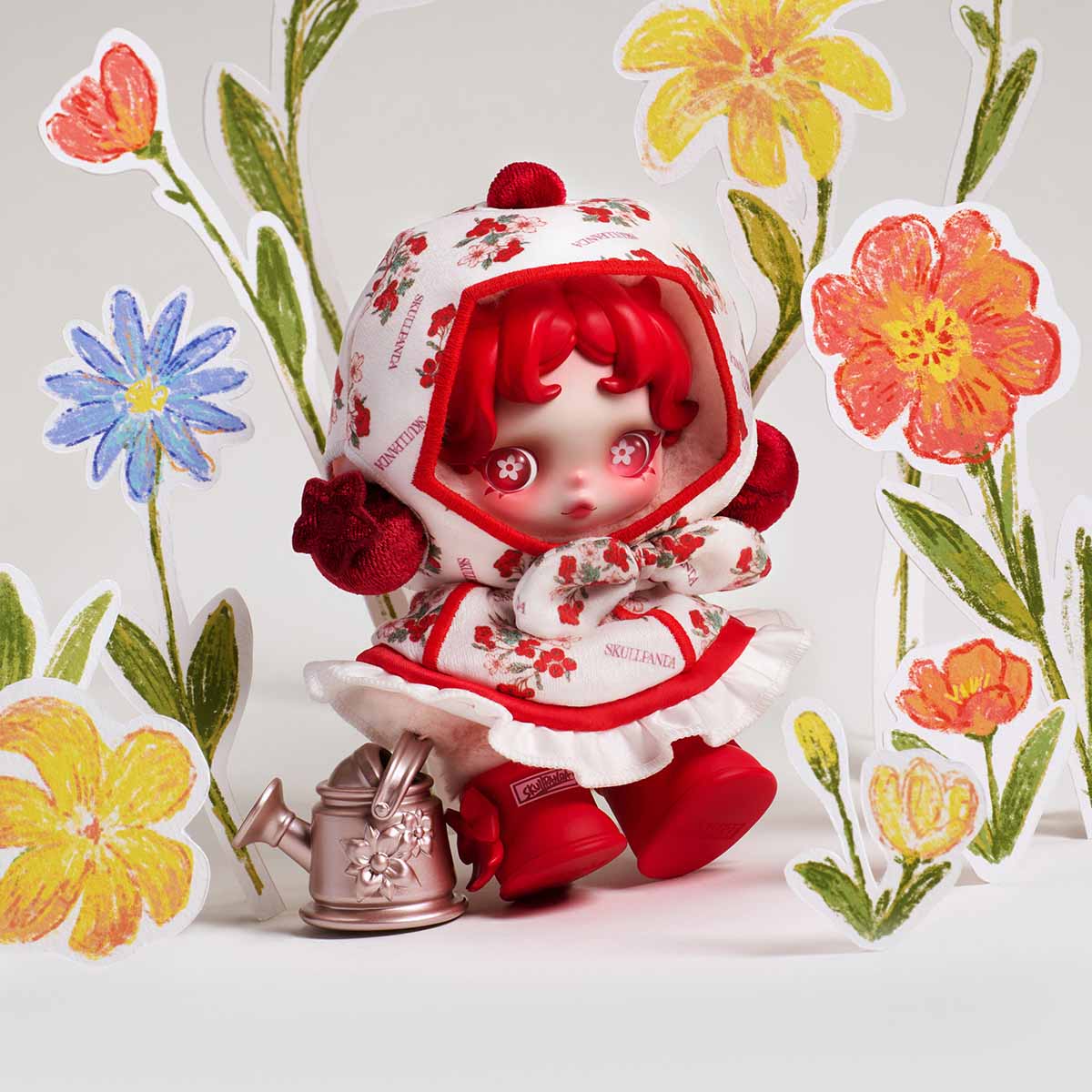 SKULLPANDA AMID FLOWERS PLUSH DOLL PENDANT WATERING CAN
